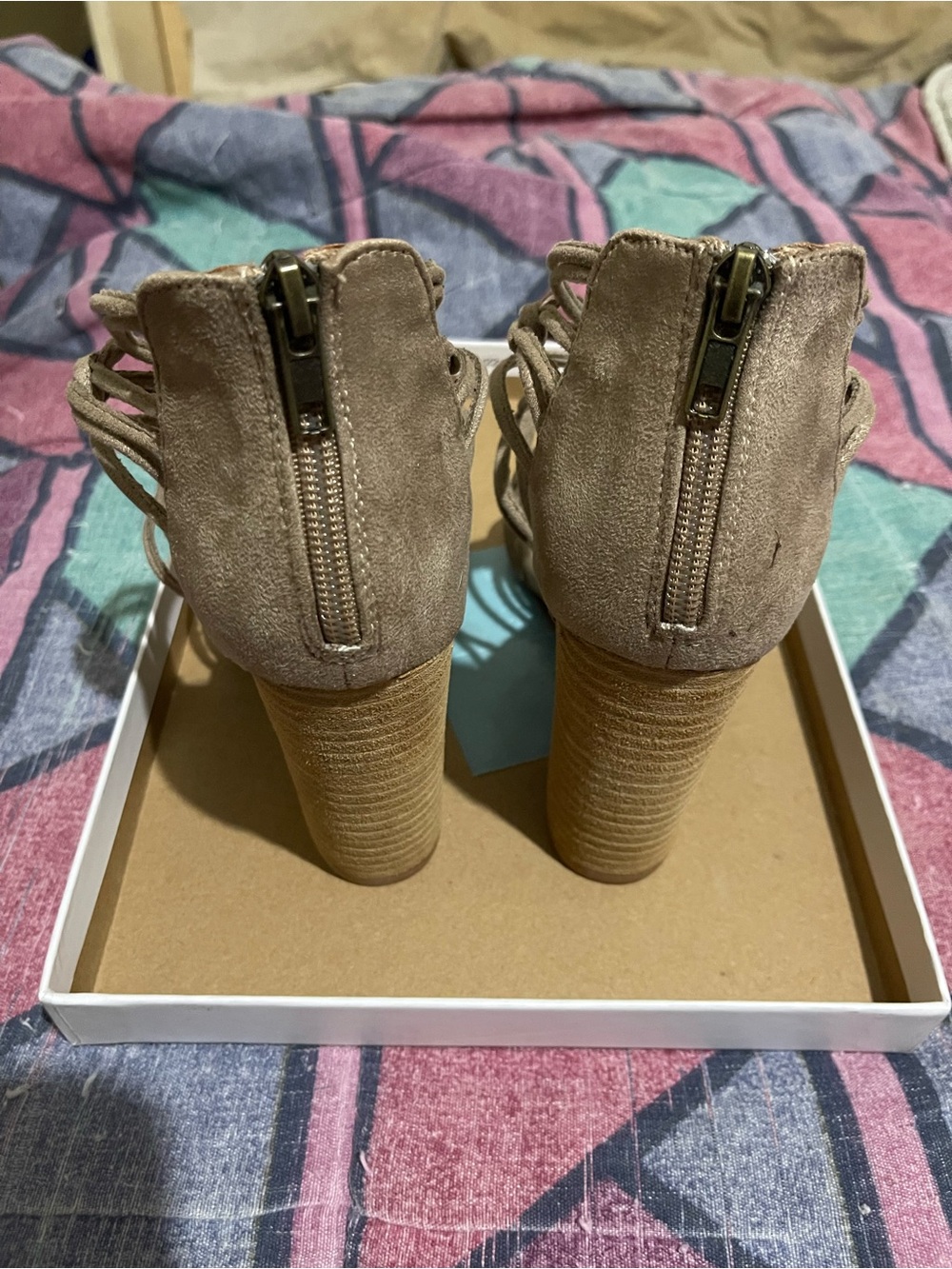 New in box, strappy heels with 4” block heel. 7.5 - Picture 12 of 13